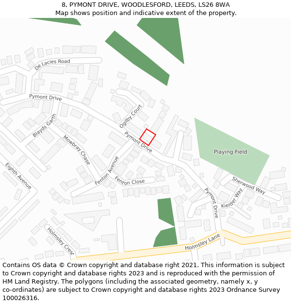 8, PYMONT DRIVE, WOODLESFORD, LEEDS, LS26 8WA: Location map and indicative extent of plot