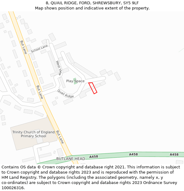 8, QUAIL RIDGE, FORD, SHREWSBURY, SY5 9LF: Location map and indicative extent of plot