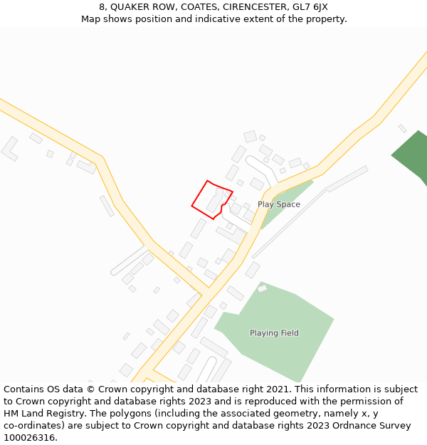 8, QUAKER ROW, COATES, CIRENCESTER, GL7 6JX: Location map and indicative extent of plot