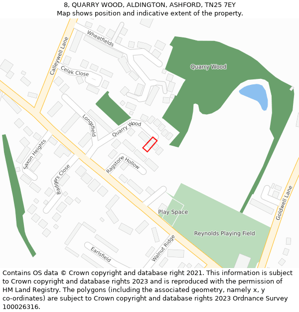 8, QUARRY WOOD, ALDINGTON, ASHFORD, TN25 7EY: Location map and indicative extent of plot