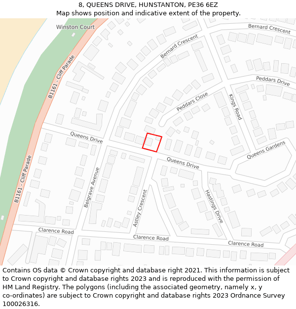 8, QUEENS DRIVE, HUNSTANTON, PE36 6EZ: Location map and indicative extent of plot
