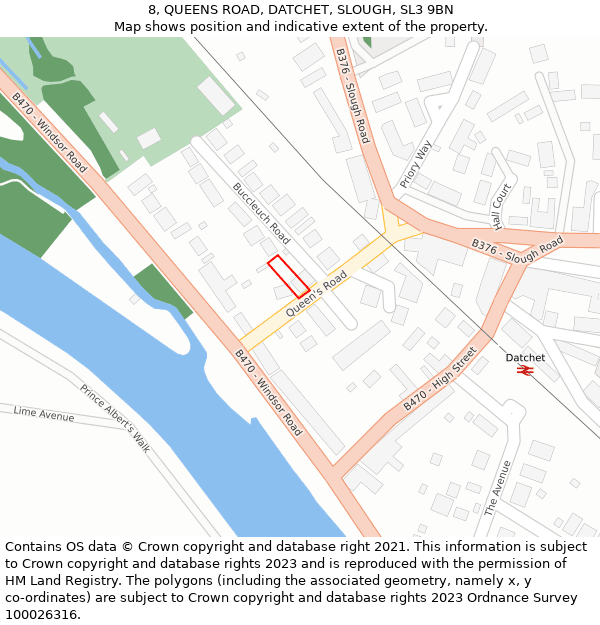 8, QUEENS ROAD, DATCHET, SLOUGH, SL3 9BN: Location map and indicative extent of plot