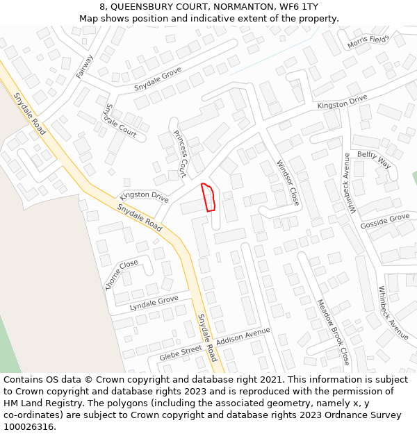 8, QUEENSBURY COURT, NORMANTON, WF6 1TY: Location map and indicative extent of plot