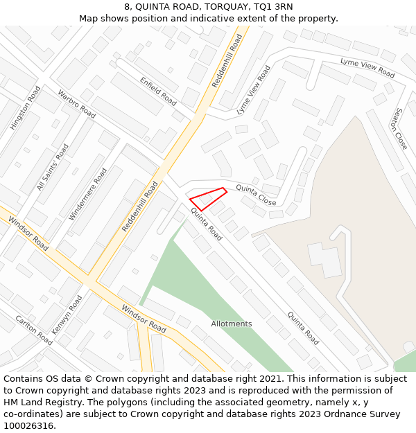 8, QUINTA ROAD, TORQUAY, TQ1 3RN: Location map and indicative extent of plot