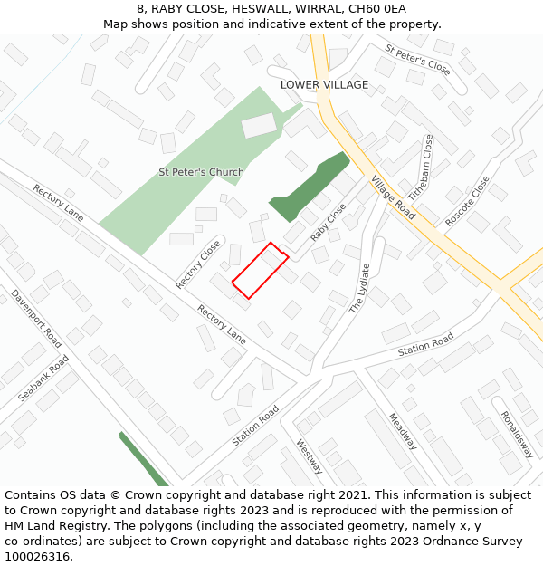 8, RABY CLOSE, HESWALL, WIRRAL, CH60 0EA: Location map and indicative extent of plot