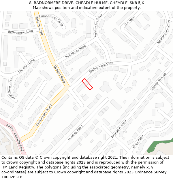 8, RADNORMERE DRIVE, CHEADLE HULME, CHEADLE, SK8 5JX: Location map and indicative extent of plot