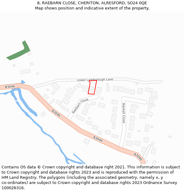 8, RAEBARN CLOSE, CHERITON, ALRESFORD, SO24 0QE: Location map and indicative extent of plot