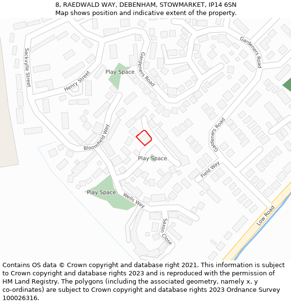 8, RAEDWALD WAY, DEBENHAM, STOWMARKET, IP14 6SN: Location map and indicative extent of plot