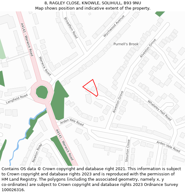 8, RAGLEY CLOSE, KNOWLE, SOLIHULL, B93 9NU: Location map and indicative extent of plot