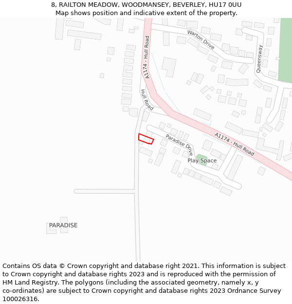 8, RAILTON MEADOW, WOODMANSEY, BEVERLEY, HU17 0UU: Location map and indicative extent of plot