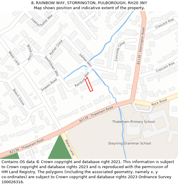 8, RAINBOW WAY, STORRINGTON, PULBOROUGH, RH20 3NY: Location map and indicative extent of plot