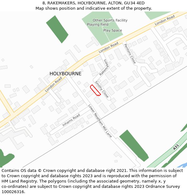 8, RAKEMAKERS, HOLYBOURNE, ALTON, GU34 4ED: Location map and indicative extent of plot