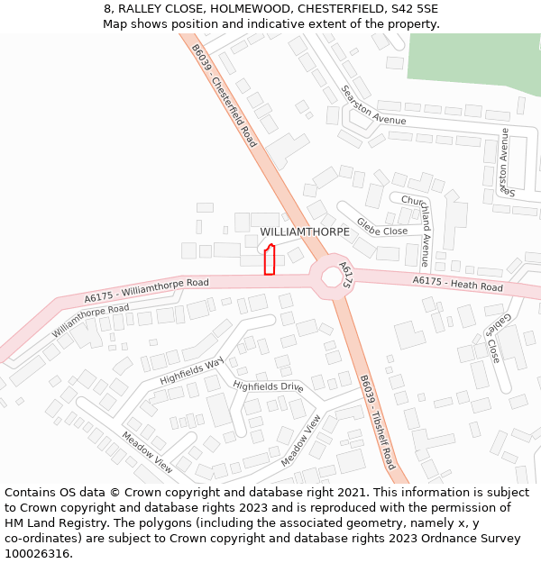 8, RALLEY CLOSE, HOLMEWOOD, CHESTERFIELD, S42 5SE: Location map and indicative extent of plot