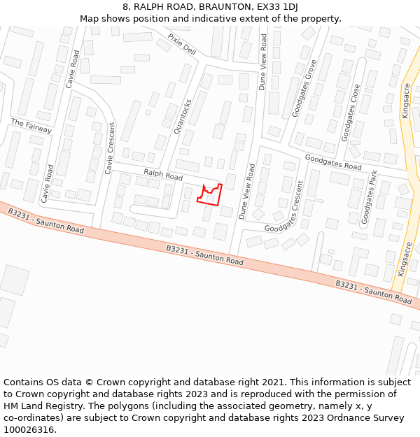 8, RALPH ROAD, BRAUNTON, EX33 1DJ: Location map and indicative extent of plot