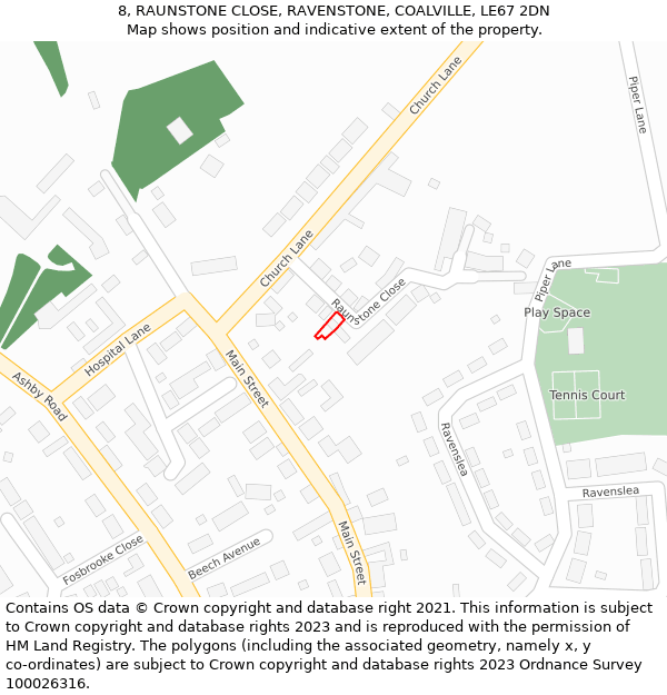 8, RAUNSTONE CLOSE, RAVENSTONE, COALVILLE, LE67 2DN: Location map and indicative extent of plot