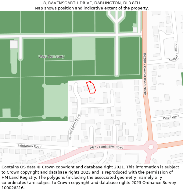 8, RAVENSGARTH DRIVE, DARLINGTON, DL3 8EH: Location map and indicative extent of plot