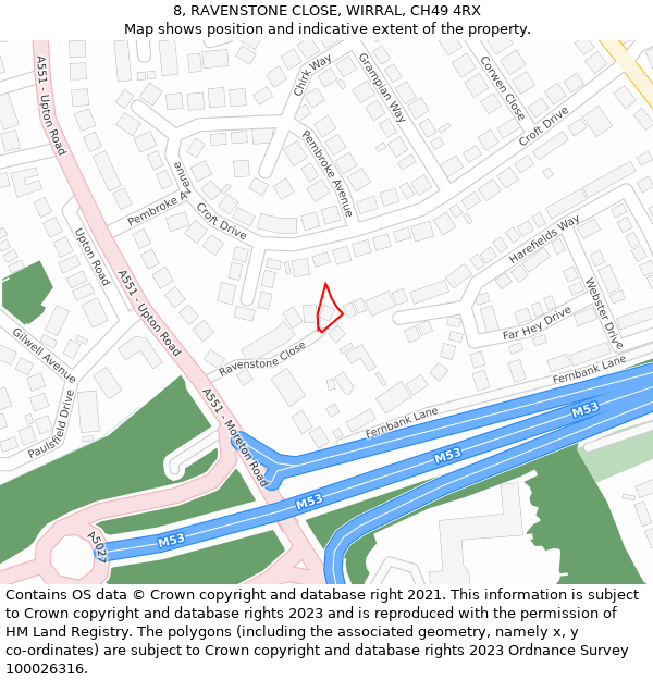 8, RAVENSTONE CLOSE, WIRRAL, CH49 4RX: Location map and indicative extent of plot