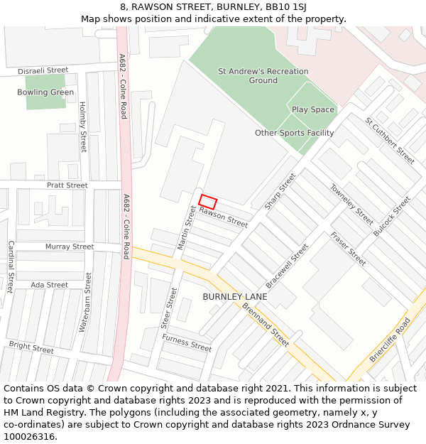 8, RAWSON STREET, BURNLEY, BB10 1SJ: Location map and indicative extent of plot