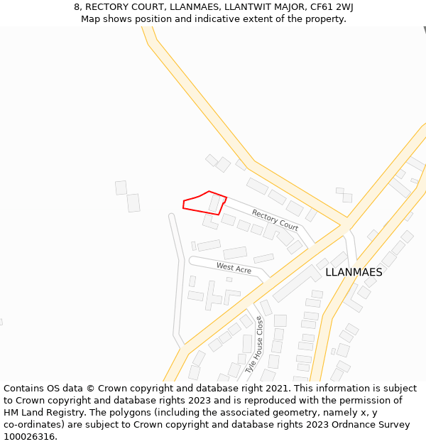 8, RECTORY COURT, LLANMAES, LLANTWIT MAJOR, CF61 2WJ: Location map and indicative extent of plot