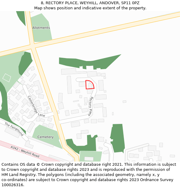 8, RECTORY PLACE, WEYHILL, ANDOVER, SP11 0PZ: Location map and indicative extent of plot