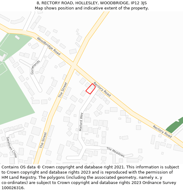 8, RECTORY ROAD, HOLLESLEY, WOODBRIDGE, IP12 3JS: Location map and indicative extent of plot