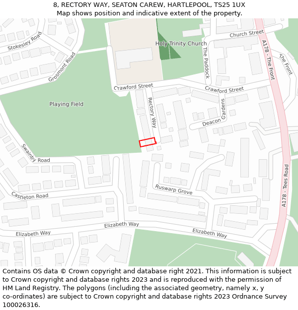 8, RECTORY WAY, SEATON CAREW, HARTLEPOOL, TS25 1UX: Location map and indicative extent of plot