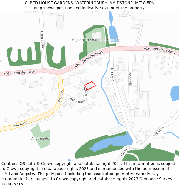 8, RED HOUSE GARDENS, WATERINGBURY, MAIDSTONE, ME18 5PN: Location map and indicative extent of plot