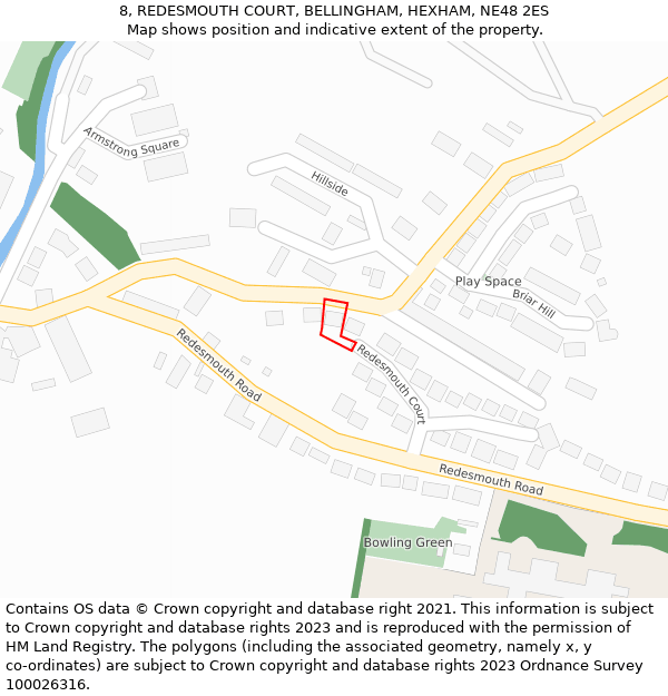 8, REDESMOUTH COURT, BELLINGHAM, HEXHAM, NE48 2ES: Location map and indicative extent of plot