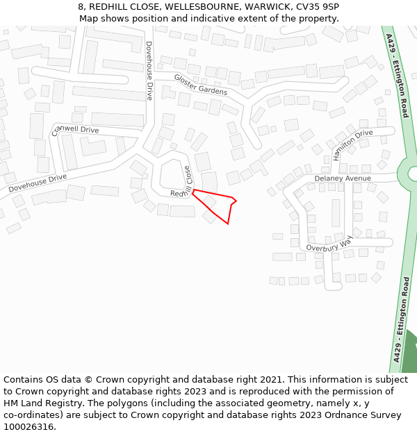 8, REDHILL CLOSE, WELLESBOURNE, WARWICK, CV35 9SP: Location map and indicative extent of plot