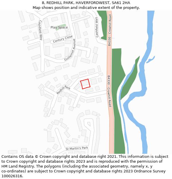 8, REDHILL PARK, HAVERFORDWEST, SA61 2HA: Location map and indicative extent of plot