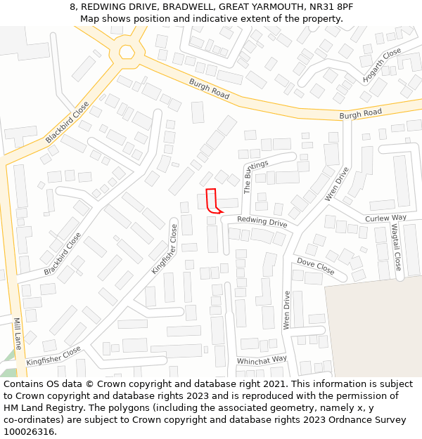 8, REDWING DRIVE, BRADWELL, GREAT YARMOUTH, NR31 8PF: Location map and indicative extent of plot