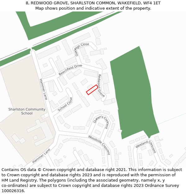 8, REDWOOD GROVE, SHARLSTON COMMON, WAKEFIELD, WF4 1ET: Location map and indicative extent of plot