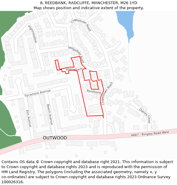 8, REEDBANK, RADCLIFFE, MANCHESTER, M26 1YD: Location map and indicative extent of plot