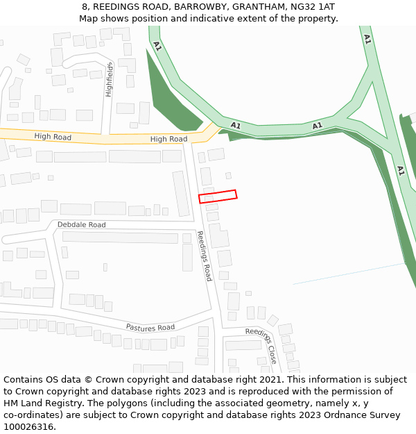 8, REEDINGS ROAD, BARROWBY, GRANTHAM, NG32 1AT: Location map and indicative extent of plot