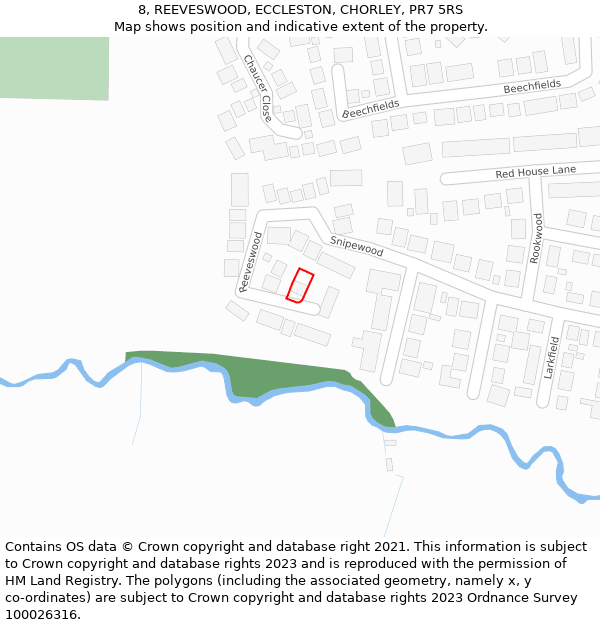 8, REEVESWOOD, ECCLESTON, CHORLEY, PR7 5RS: Location map and indicative extent of plot