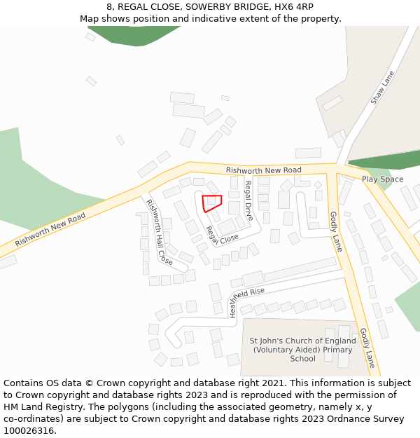 8, REGAL CLOSE, SOWERBY BRIDGE, HX6 4RP: Location map and indicative extent of plot