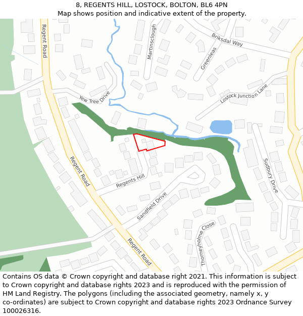 8, REGENTS HILL, LOSTOCK, BOLTON, BL6 4PN: Location map and indicative extent of plot