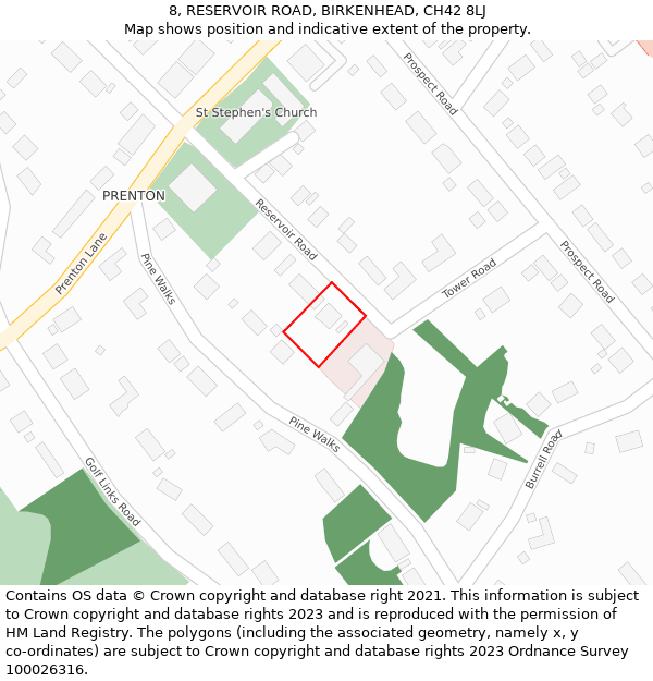 8, RESERVOIR ROAD, BIRKENHEAD, CH42 8LJ: Location map and indicative extent of plot