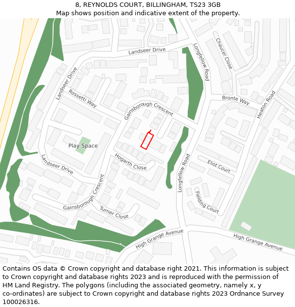 8, REYNOLDS COURT, BILLINGHAM, TS23 3GB: Location map and indicative extent of plot