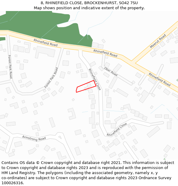 8, RHINEFIELD CLOSE, BROCKENHURST, SO42 7SU: Location map and indicative extent of plot