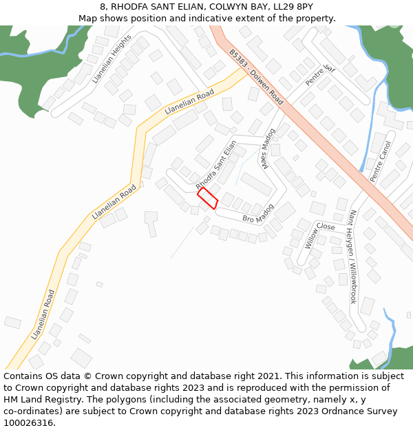8, RHODFA SANT ELIAN, COLWYN BAY, LL29 8PY: Location map and indicative extent of plot