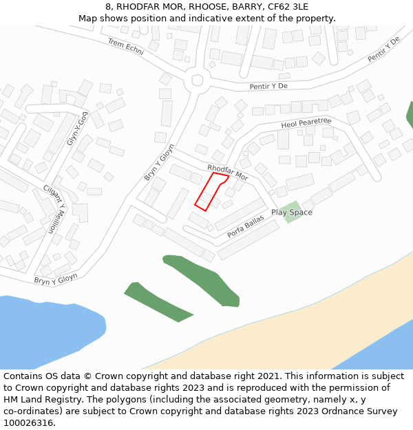8, RHODFAR MOR, RHOOSE, BARRY, CF62 3LE: Location map and indicative extent of plot