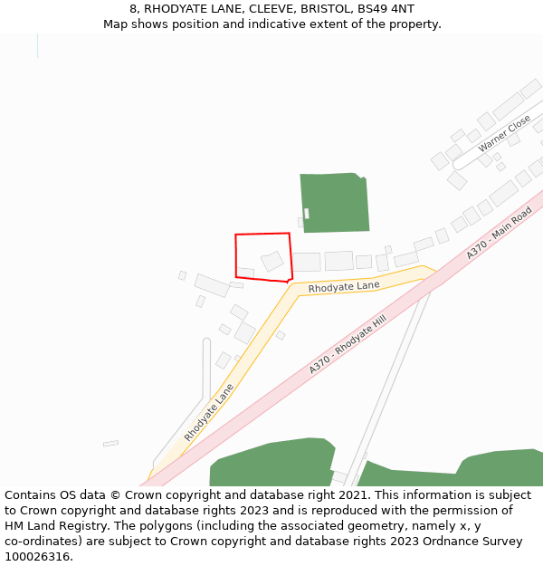 8, RHODYATE LANE, CLEEVE, BRISTOL, BS49 4NT: Location map and indicative extent of plot