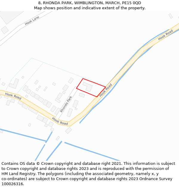 8, RHONDA PARK, WIMBLINGTON, MARCH, PE15 0QD: Location map and indicative extent of plot