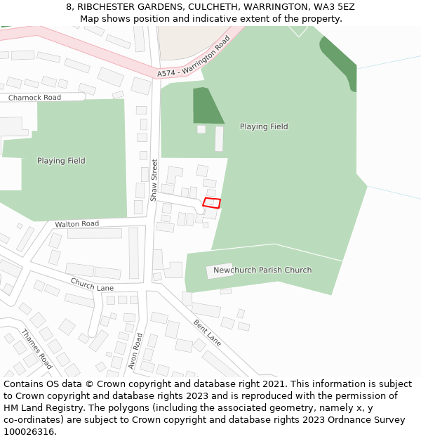 8, RIBCHESTER GARDENS, CULCHETH, WARRINGTON, WA3 5EZ: Location map and indicative extent of plot