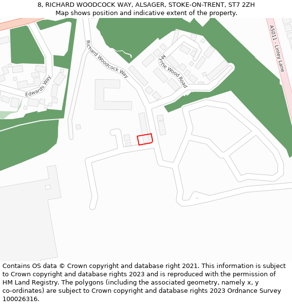 8, RICHARD WOODCOCK WAY, ALSAGER, STOKE-ON-TRENT, ST7 2ZH: Location map and indicative extent of plot
