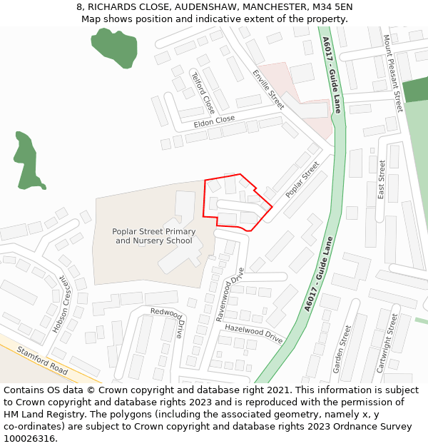 8, RICHARDS CLOSE, AUDENSHAW, MANCHESTER, M34 5EN: Location map and indicative extent of plot