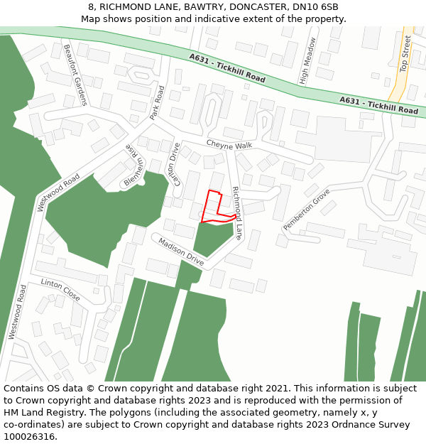 8, RICHMOND LANE, BAWTRY, DONCASTER, DN10 6SB: Location map and indicative extent of plot