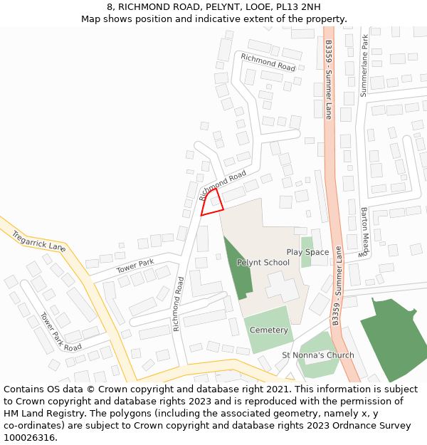 8, RICHMOND ROAD, PELYNT, LOOE, PL13 2NH: Location map and indicative extent of plot