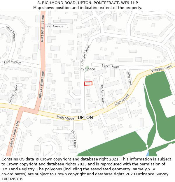 8, RICHMOND ROAD, UPTON, PONTEFRACT, WF9 1HP: Location map and indicative extent of plot